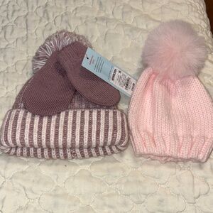 Cozy Pink and Purple Kids Winter Hat and Mittens Set